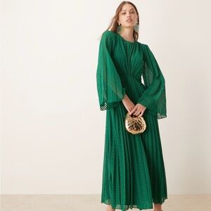 ASOS Design Curve tie back fluted sleeve chiffon chevron midi dress